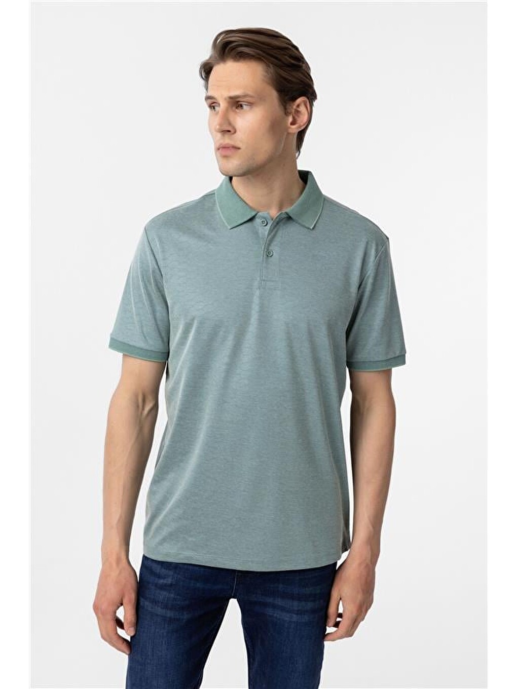 Yeşil Regular Baskılı Polo Yaka Tişört-1