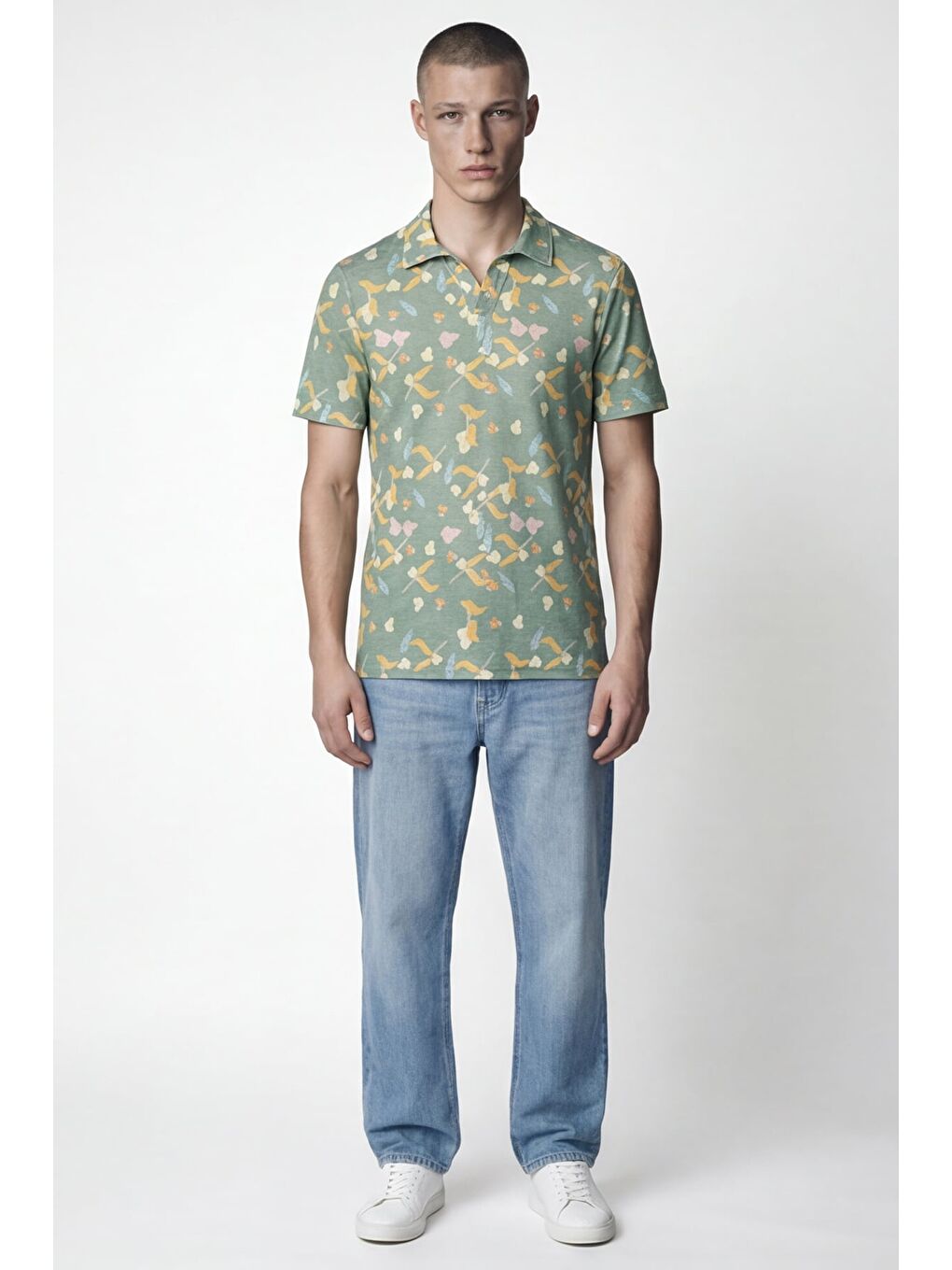 Giotelli Erkek Yeşil Dar Kesim Slim Fit Desenli Kısa Kollu Polo Yaka Tişört-1