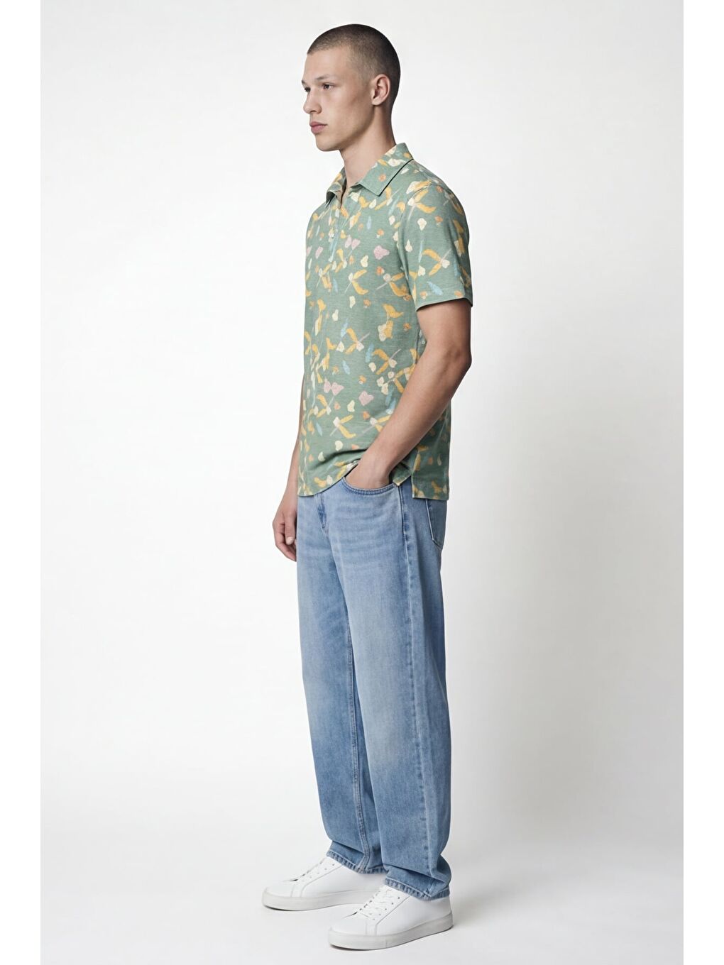 Giotelli Erkek Yeşil Dar Kesim Slim Fit Desenli Kısa Kollu Polo Yaka Tişört-2