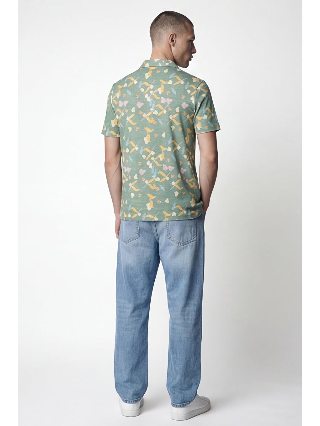 Giotelli Erkek Yeşil Dar Kesim Slim Fit Desenli Kısa Kollu Polo Yaka Tişört-3