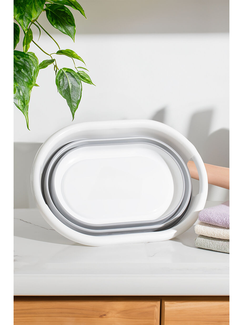 Gri 2li Katlanır Temizlik Seti - Katlanır Sepet 25lt - Katlanır Kova 10lt-2