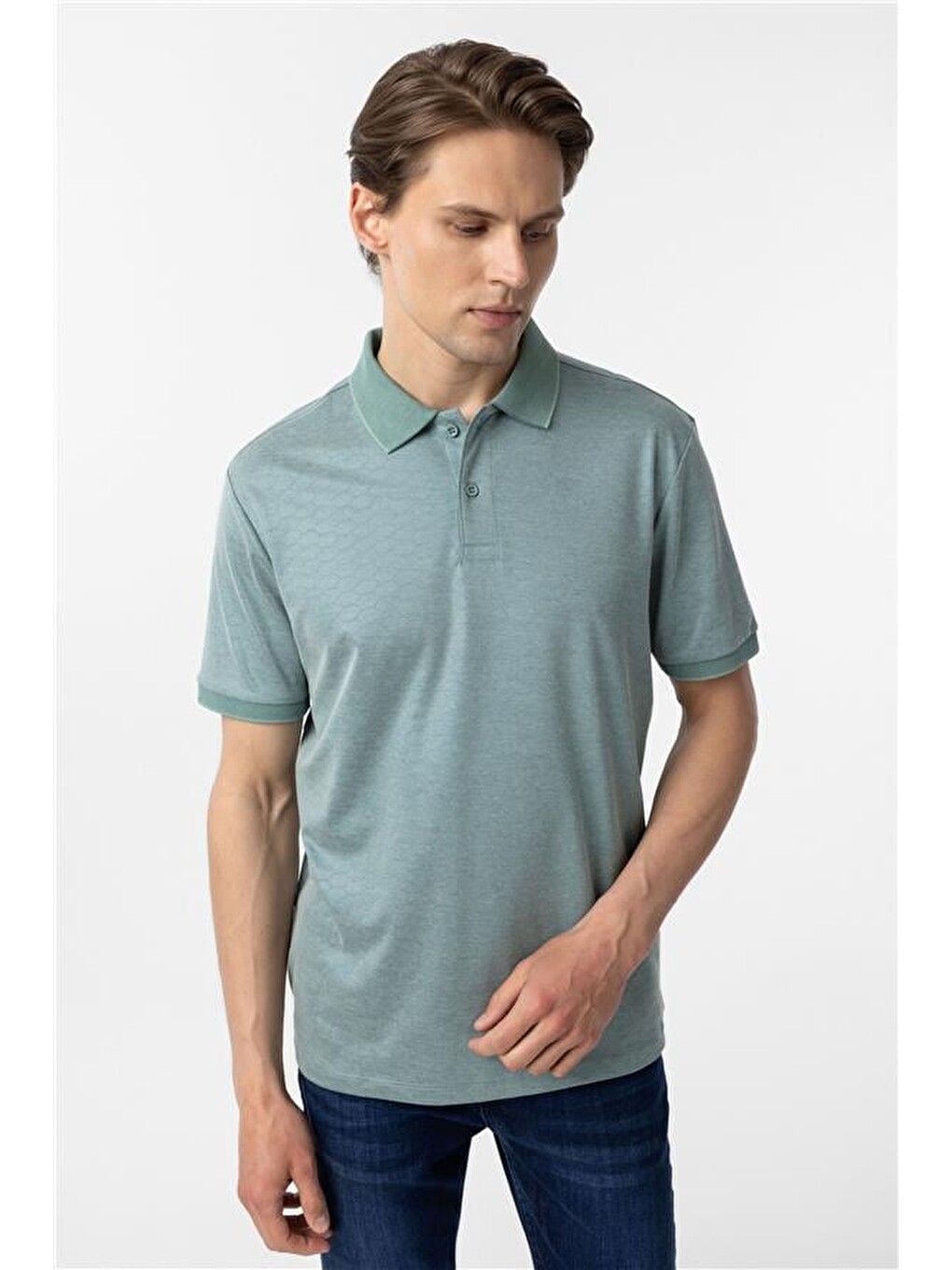 Yeşil Regular Baskılı Polo Yaka Tişört-2