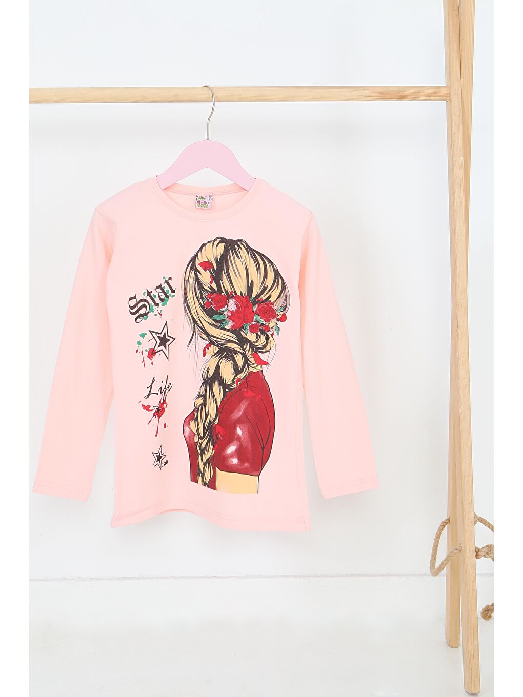 Pembe Kız Çocuk Pudra Uzun Kollu Baskılı Penye Badi - 27694