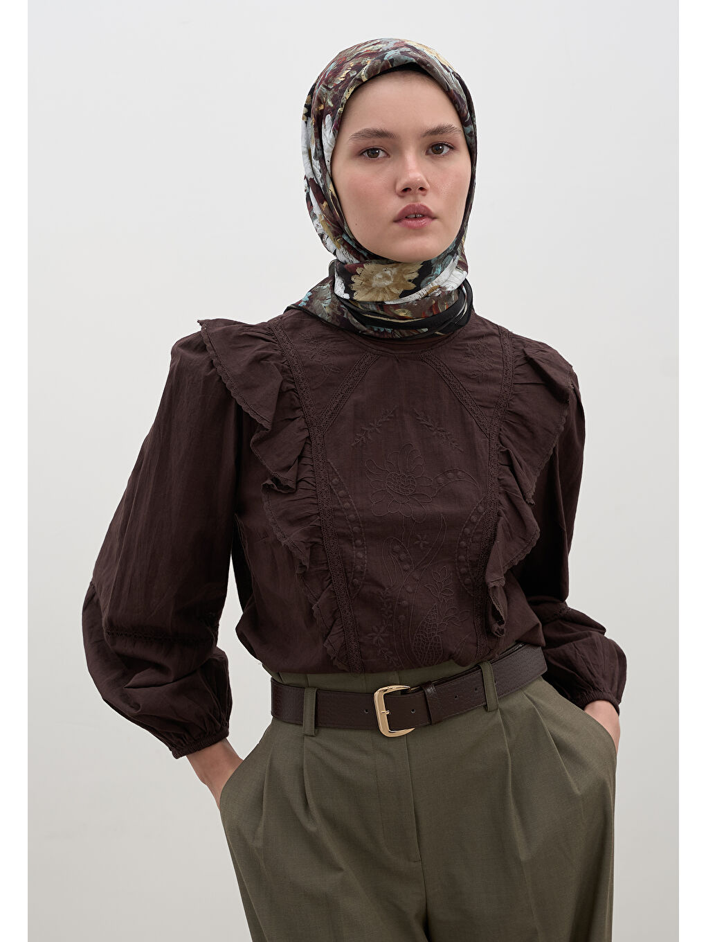 Jasmıne Joy Desen Pamuklu Viskon Eşarp Siyah-2