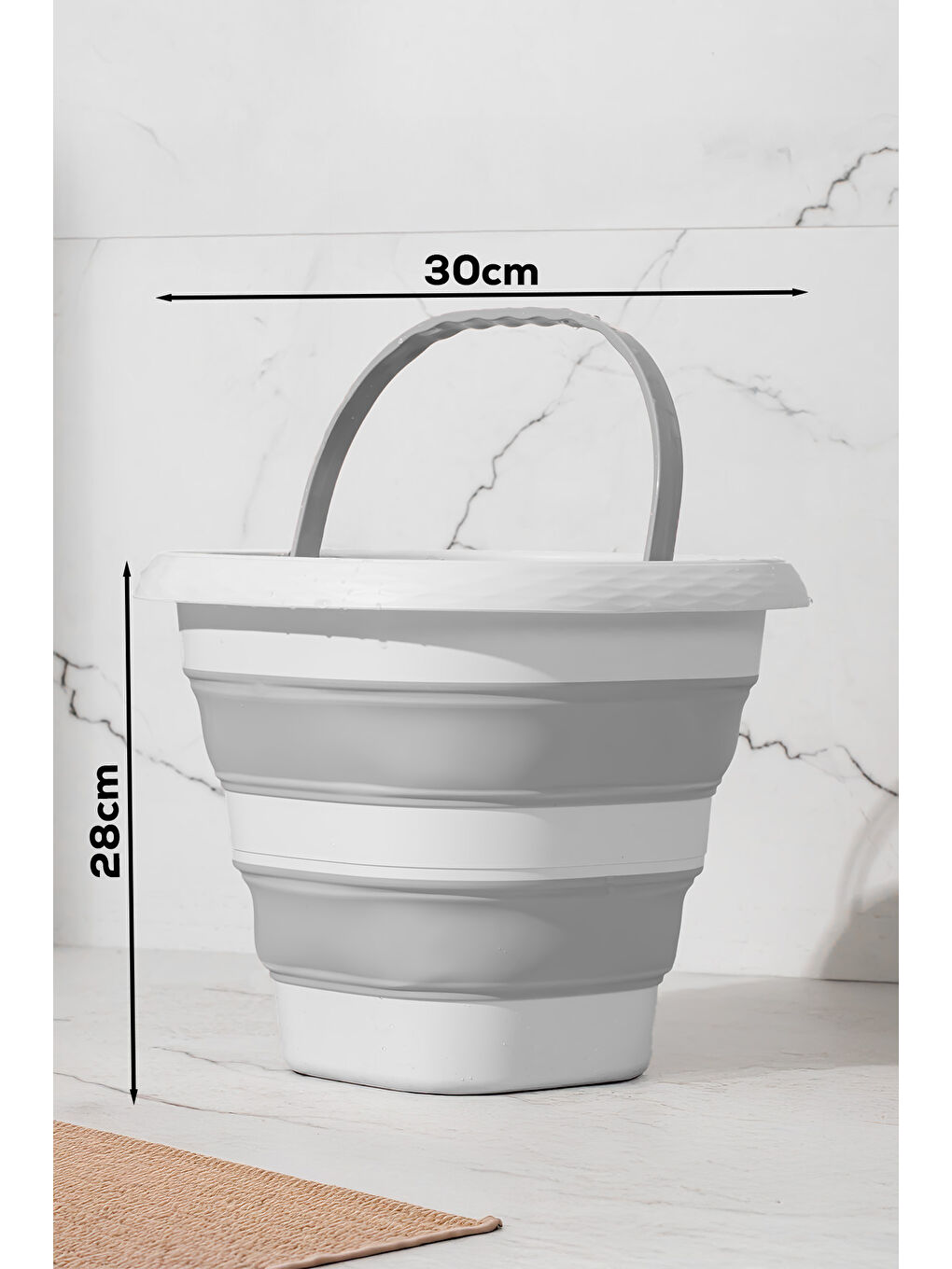Gri 2li Katlanır Temizlik Seti - Katlanır Sepet 25lt - Katlanır Kova 10lt-3
