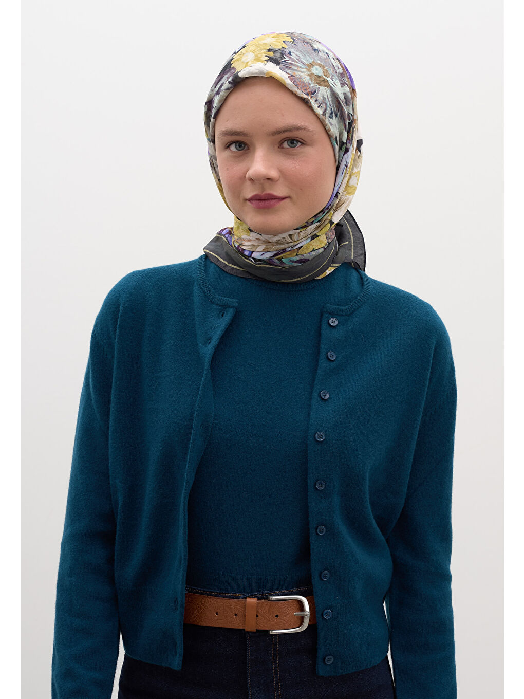 Gri Jasmıne Joy Desen Pamuklu Viskon Eşarp Füme-2