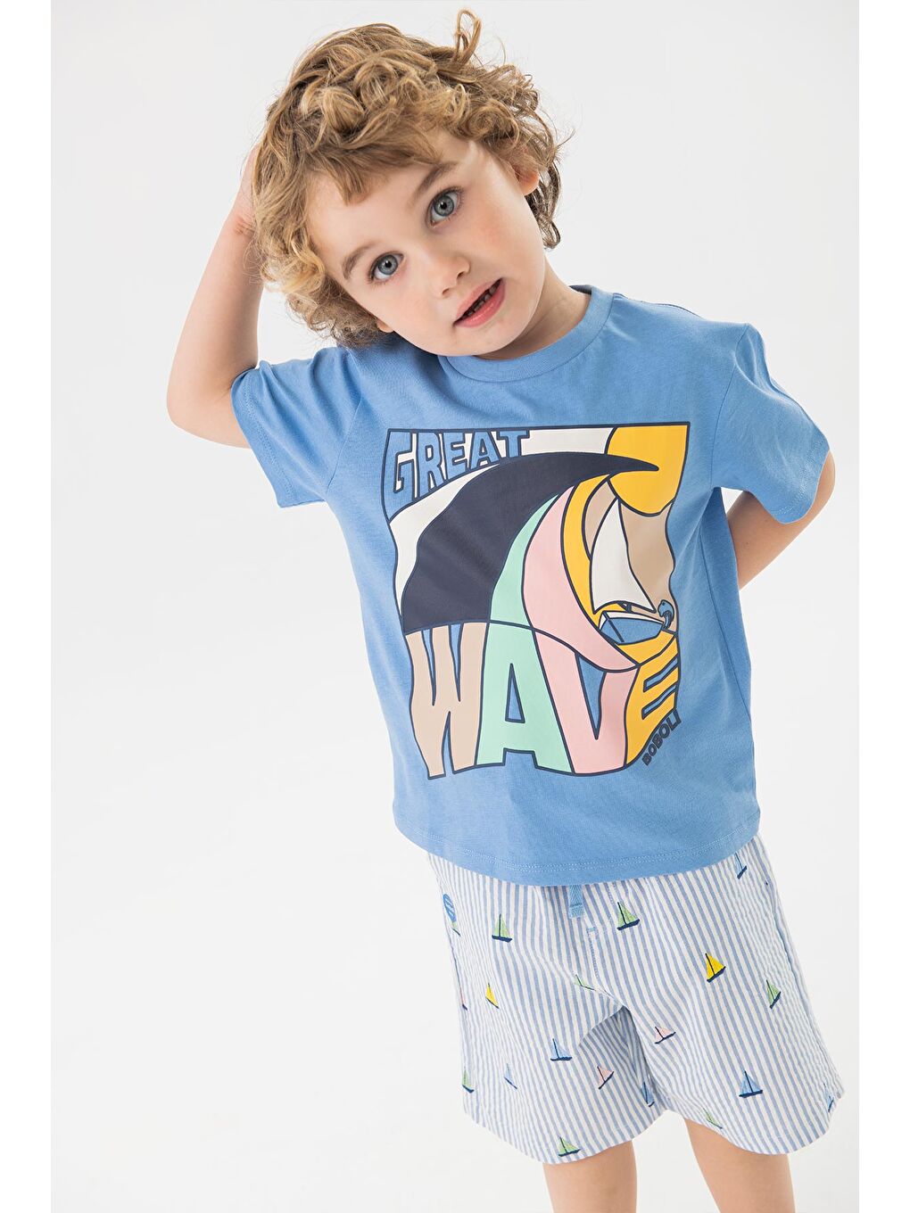 Mavi Wave Baskılı Erkek Çocuk Tişört