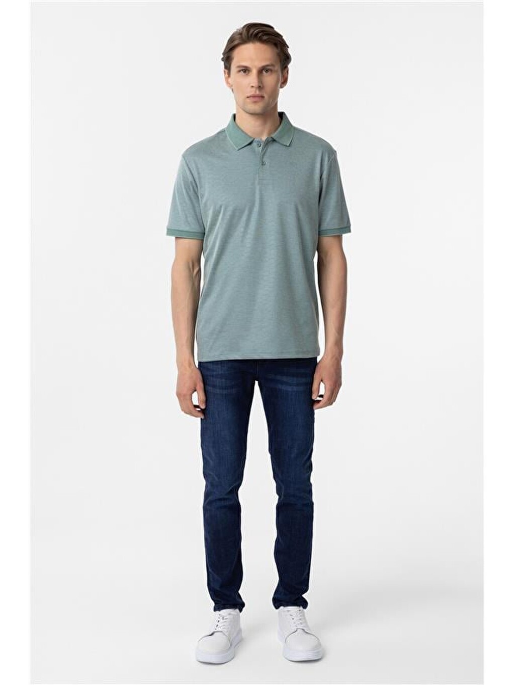 Yeşil Regular Baskılı Polo Yaka Tişört-5