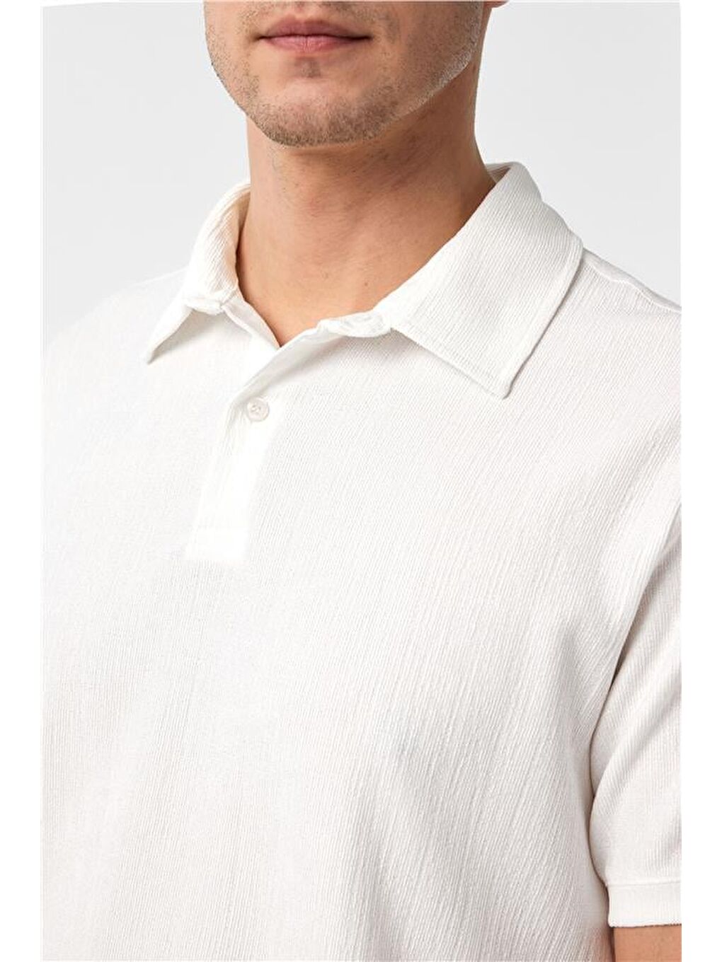 Beyaz Regular Düz Polo Yaka Tişört-2