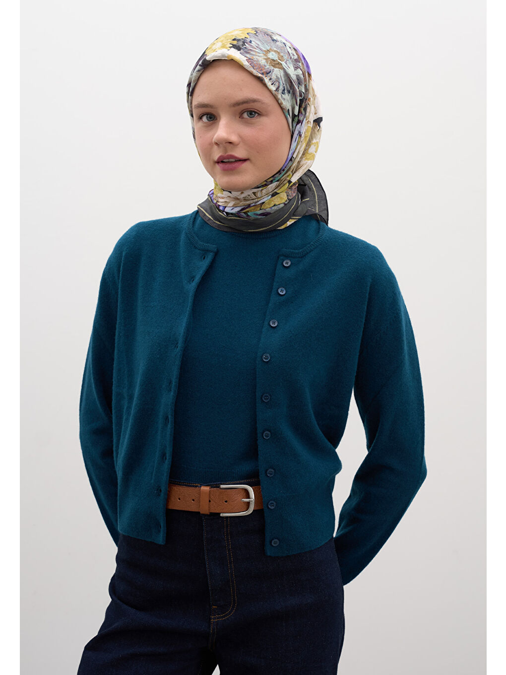 Gri Jasmıne Joy Desen Pamuklu Viskon Eşarp Füme-3