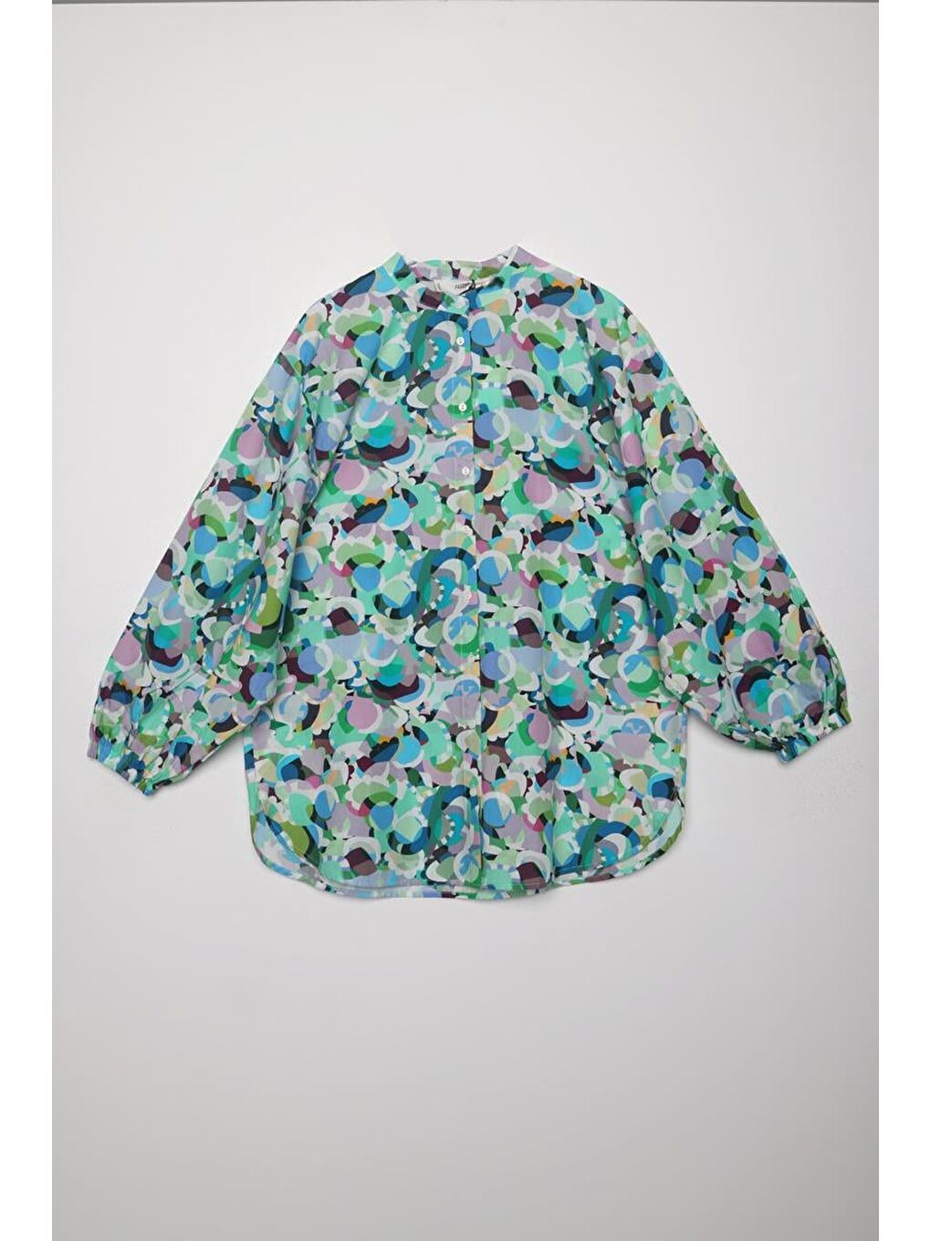 Mavi-Yeşil-%100 Pamuklu Desenli Poplin Gömlek Tunik-5