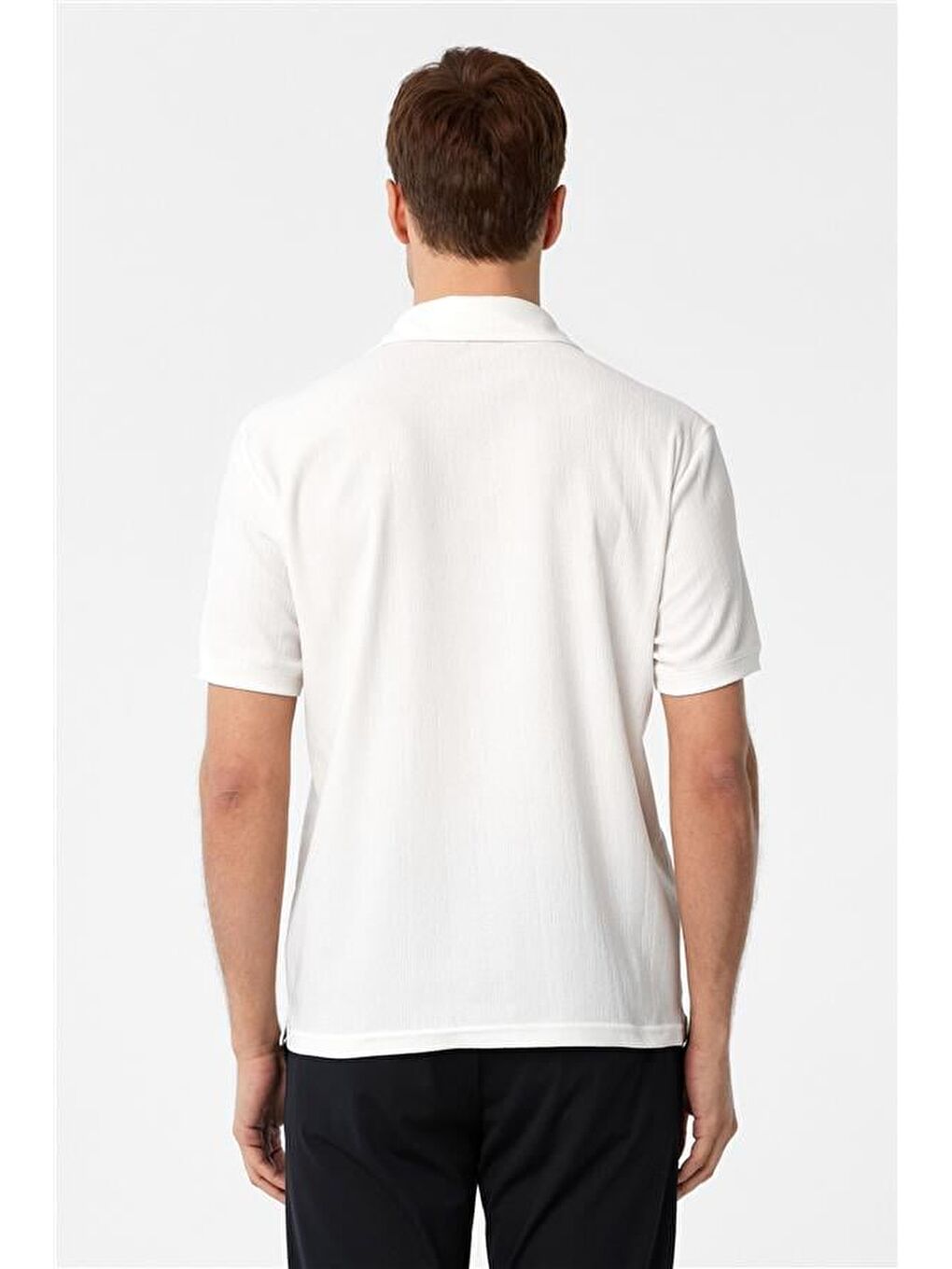 Beyaz Regular Düz Polo Yaka Tişört-4