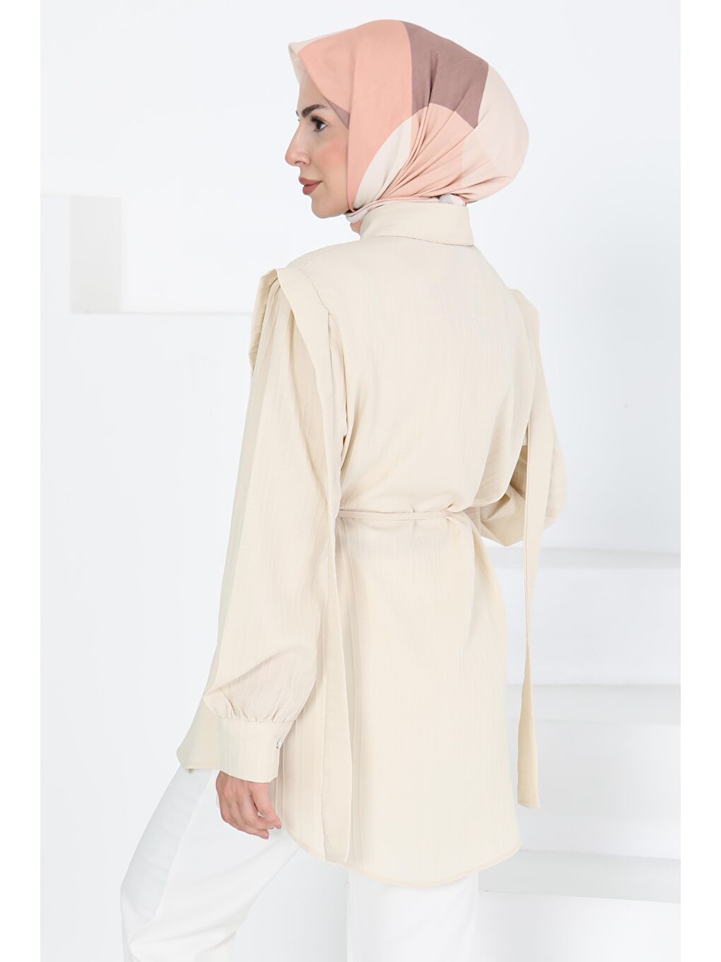 Bej Omuz Bağlama Detaylı Tunik Taş - 27195-4