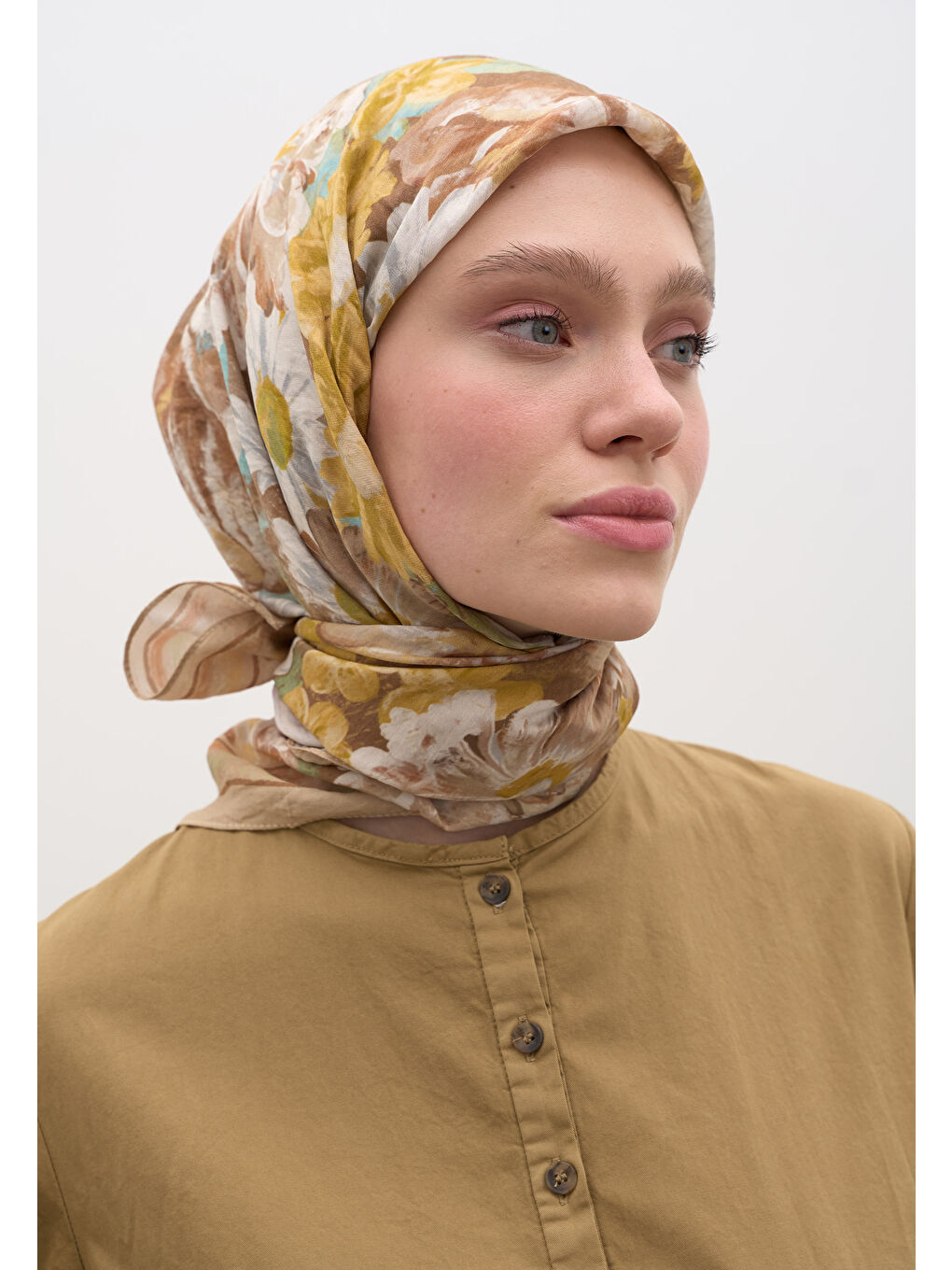 Jasmıne Joy Desen Pamuklu Viskon Eşarp Bej-1