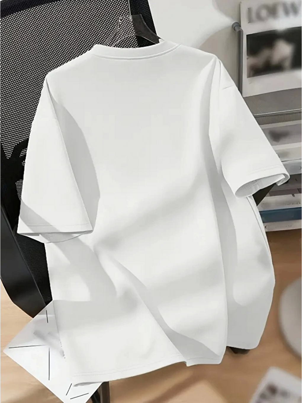 Baskılı Oversize Bisiklet Yaka T-shirt - Beyaz-1