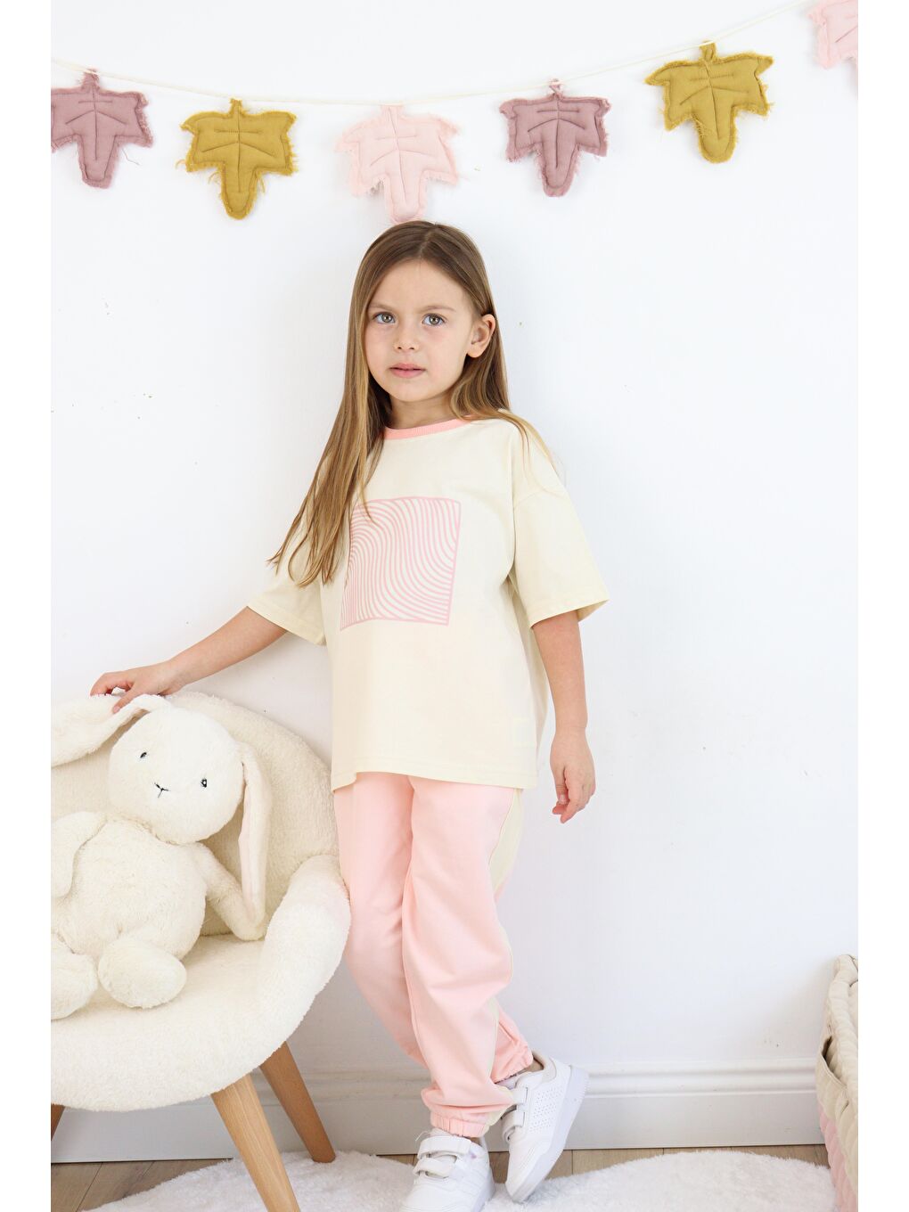 Pembe Baskılı Tek Çizgi Eşofman Takım-1