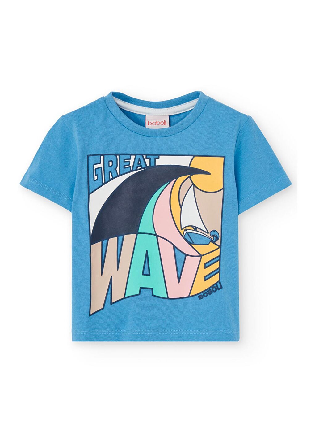 Mavi Wave Baskılı Erkek Çocuk Tişört-1