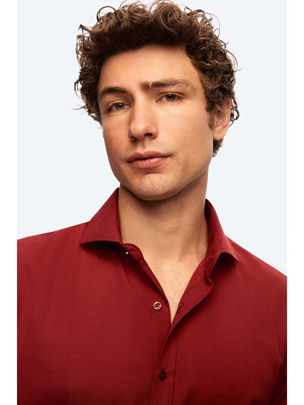 Slim Fit Bordo İtalyan Yaka Dar Kesim Klasik Kravatlık Uzun Kol Kolay Ütülenebilir Gömlek-2