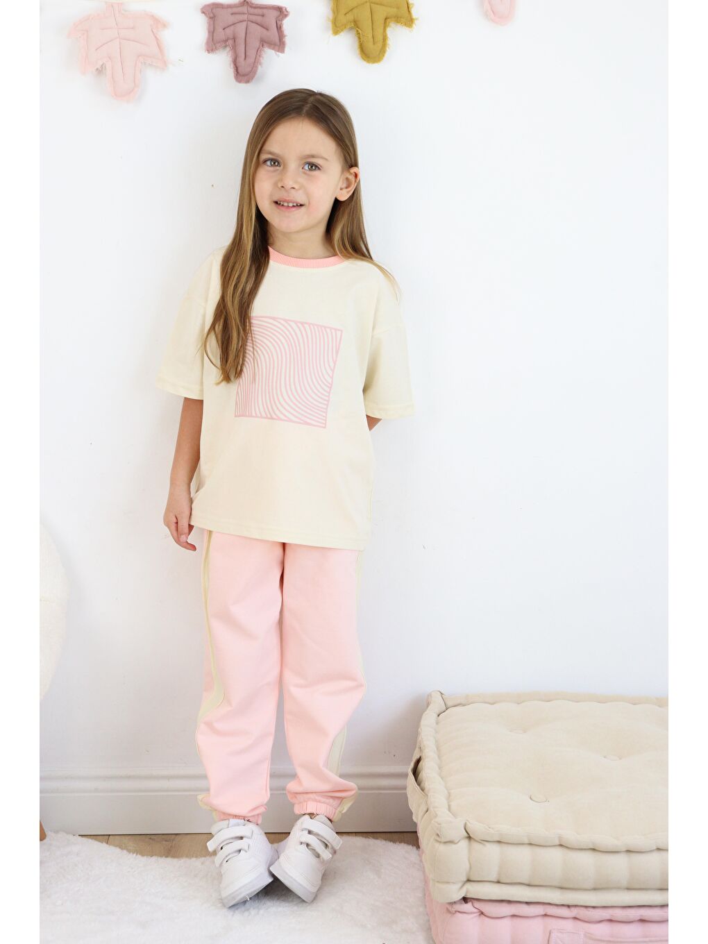 Pembe Baskılı Tek Çizgi Eşofman Takım-2