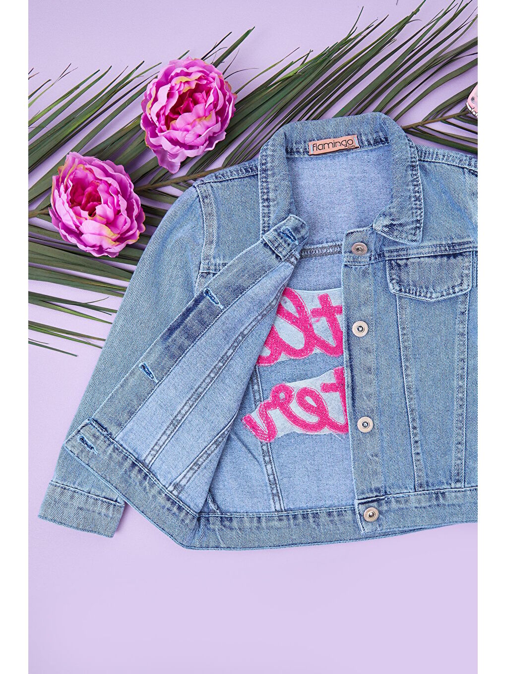 Mavi Little Sister Yazı Nakışlı Kız Çocuk Jean Ceket-1