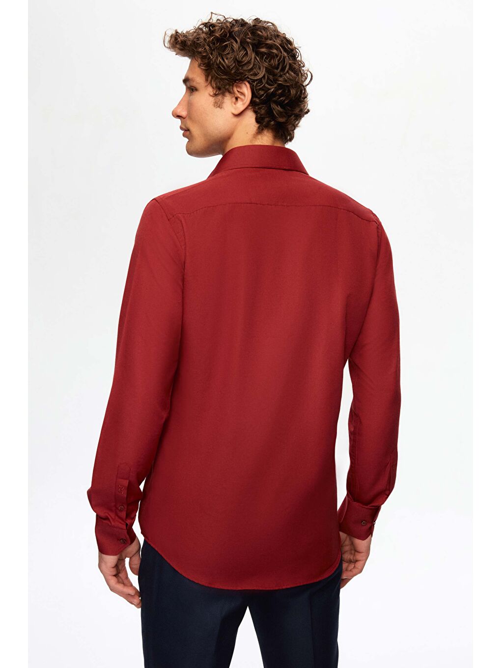 Slim Fit Bordo İtalyan Yaka Dar Kesim Klasik Kravatlık Uzun Kol Kolay Ütülenebilir Gömlek-3