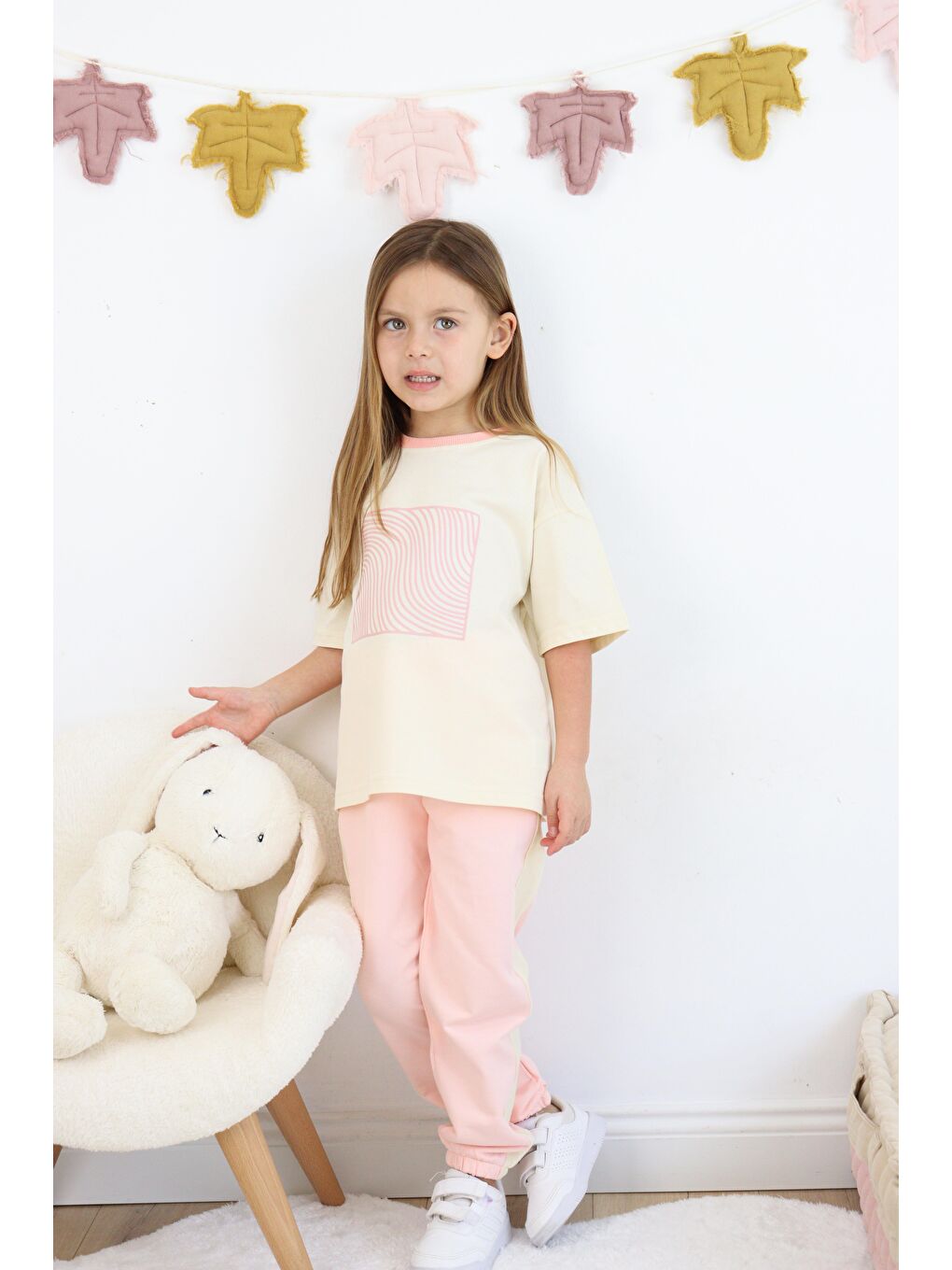 Pembe Baskılı Tek Çizgi Eşofman Takım-4