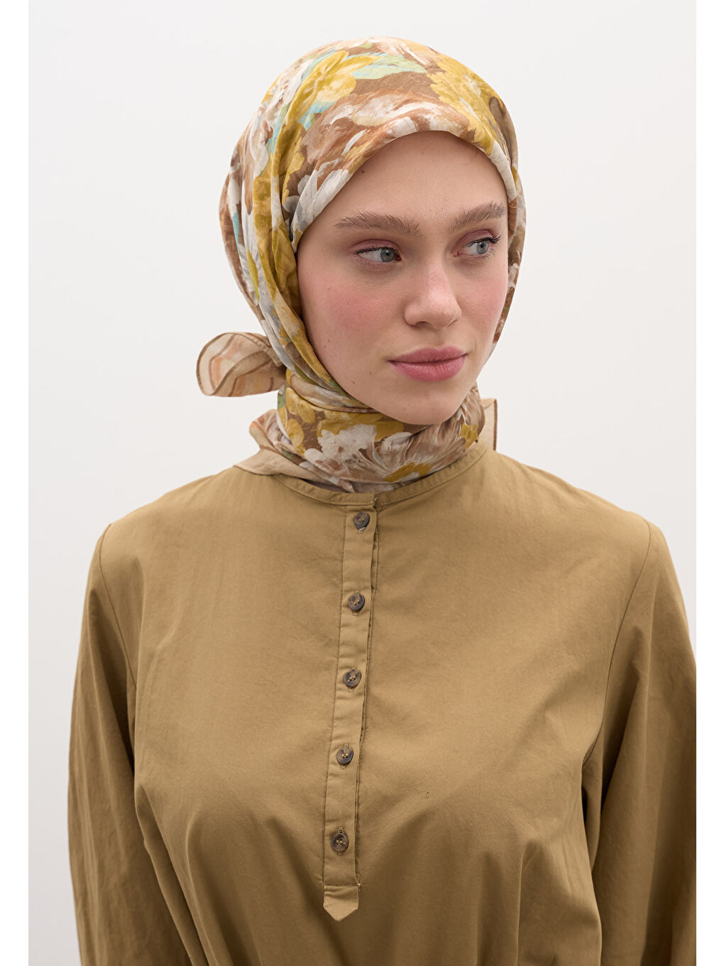 Jasmıne Joy Desen Pamuklu Viskon Eşarp Bej-3