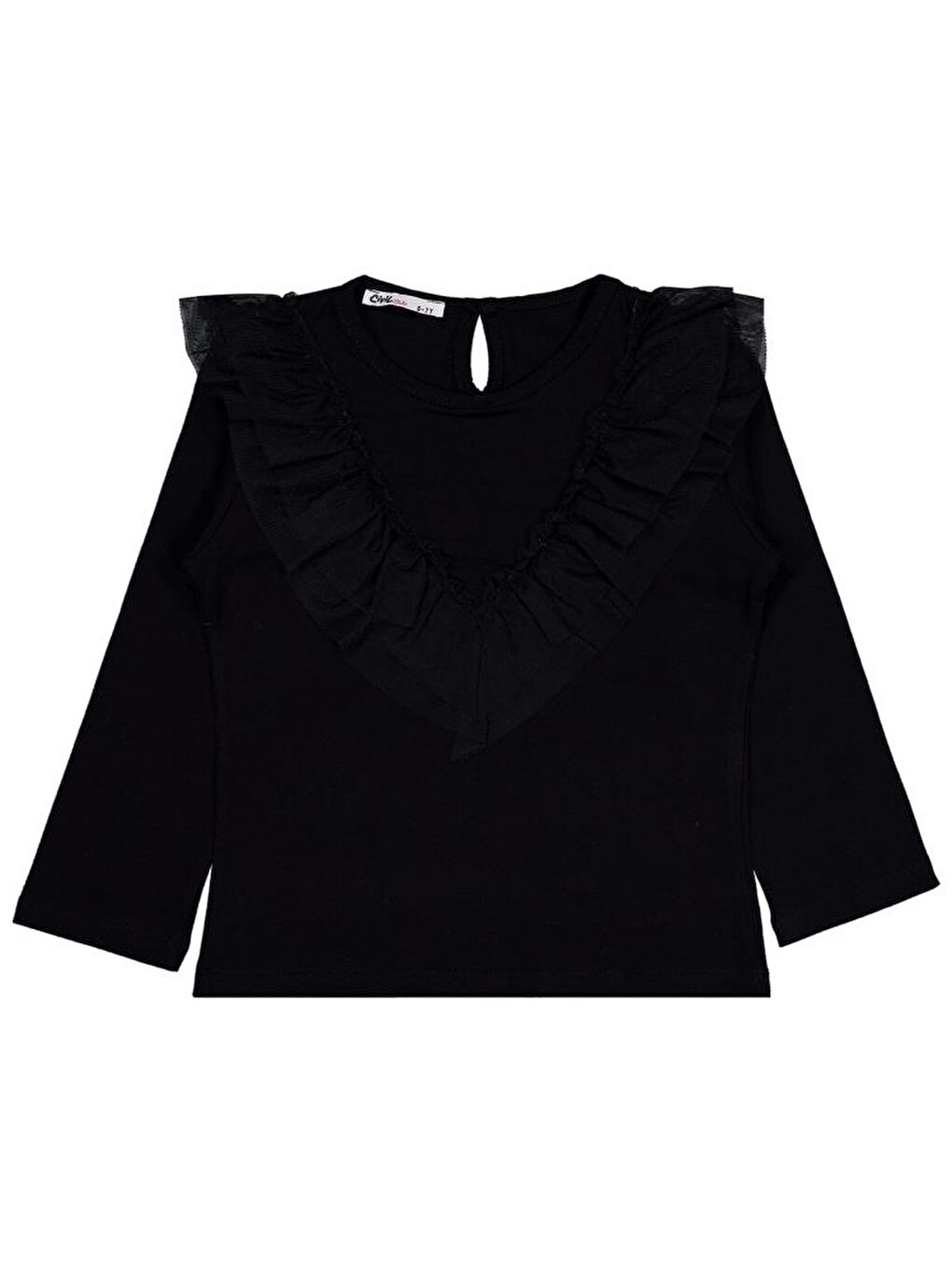 Siyah Girls Tül Fırfırlı 6-9 Yaş Sweatshirt-1