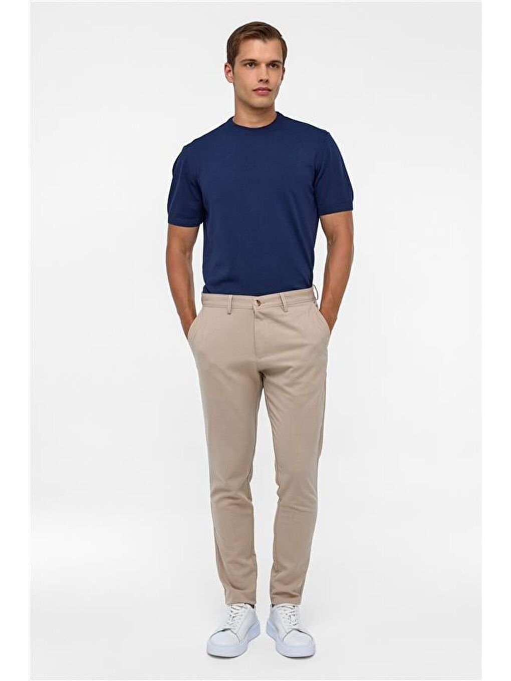 Bej Slim Desenli Pantolon