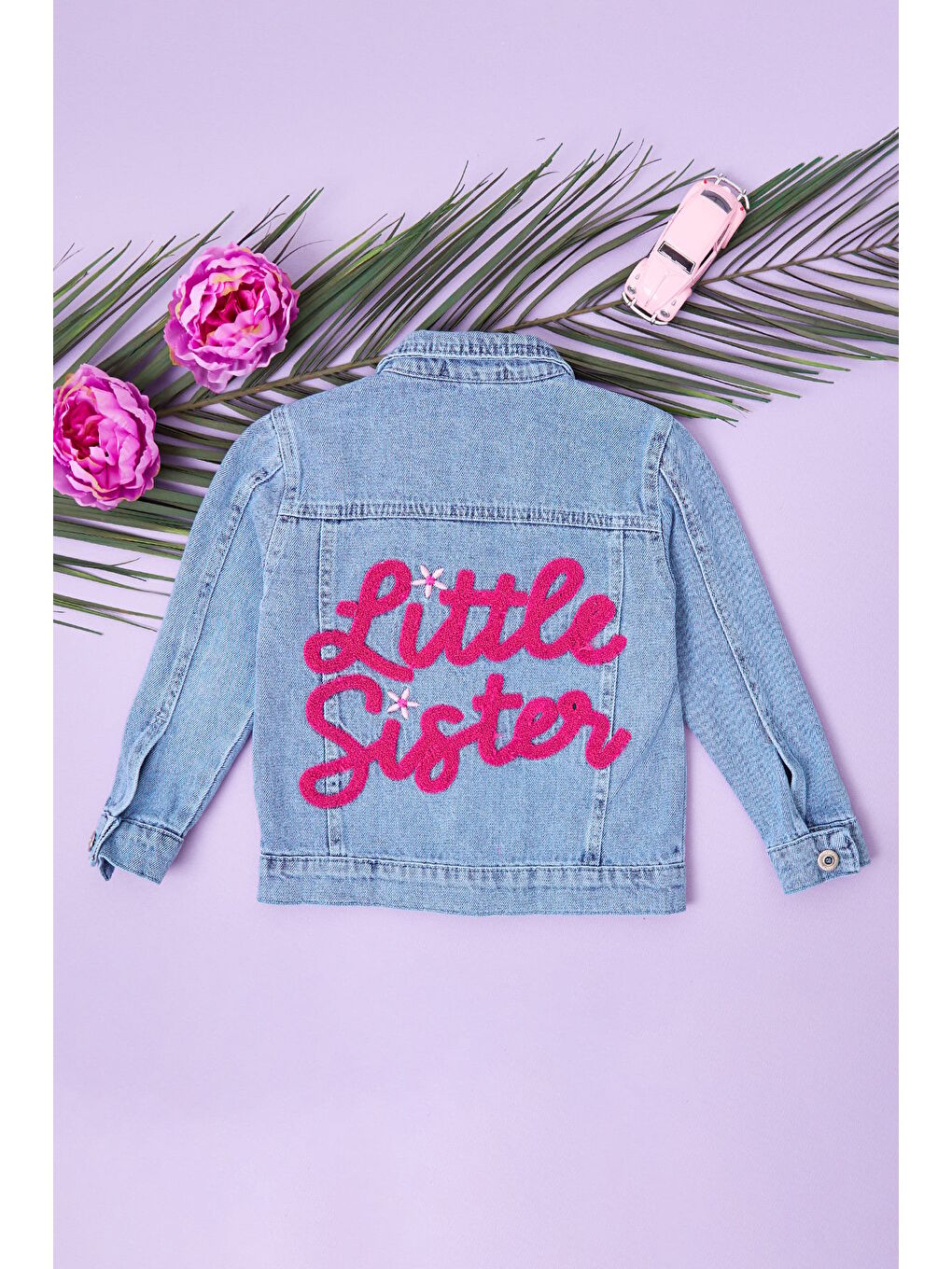 Mavi Little Sister Yazı Nakışlı Kız Çocuk Jean Ceket-3