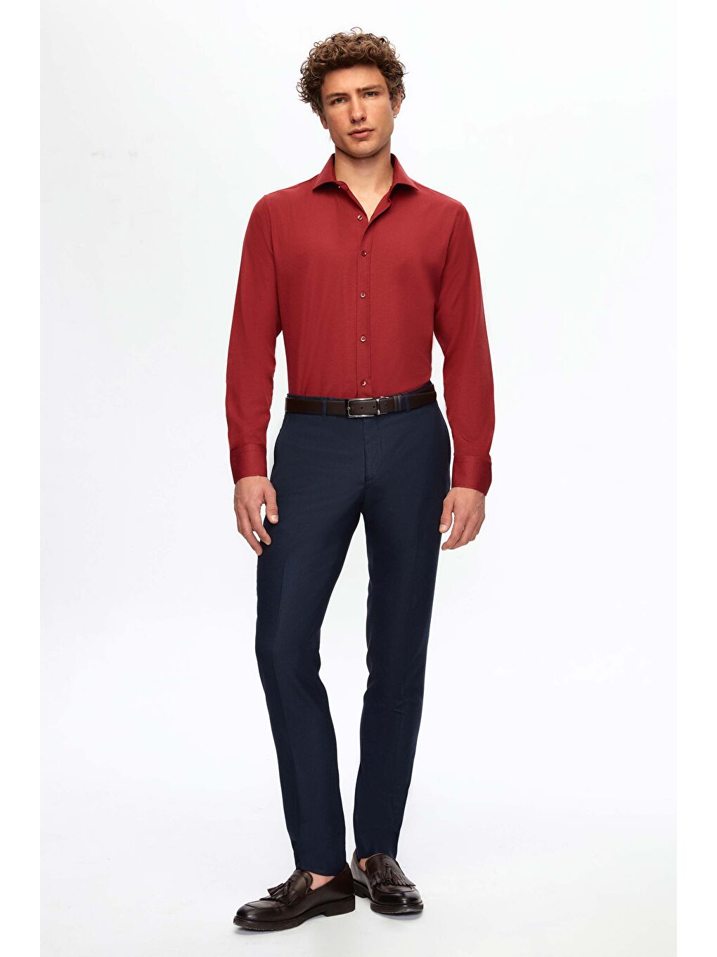 Slim Fit Bordo İtalyan Yaka Dar Kesim Klasik Kravatlık Uzun Kol Kolay Ütülenebilir Gömlek-5