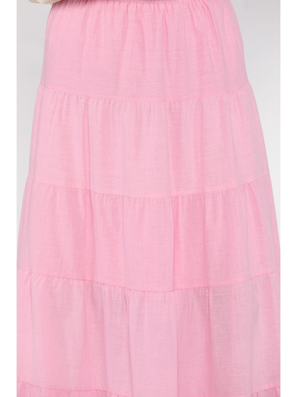 Pembe Kadın Bel Lastikli Katlı Ve Pileli Tesettür Etek-7