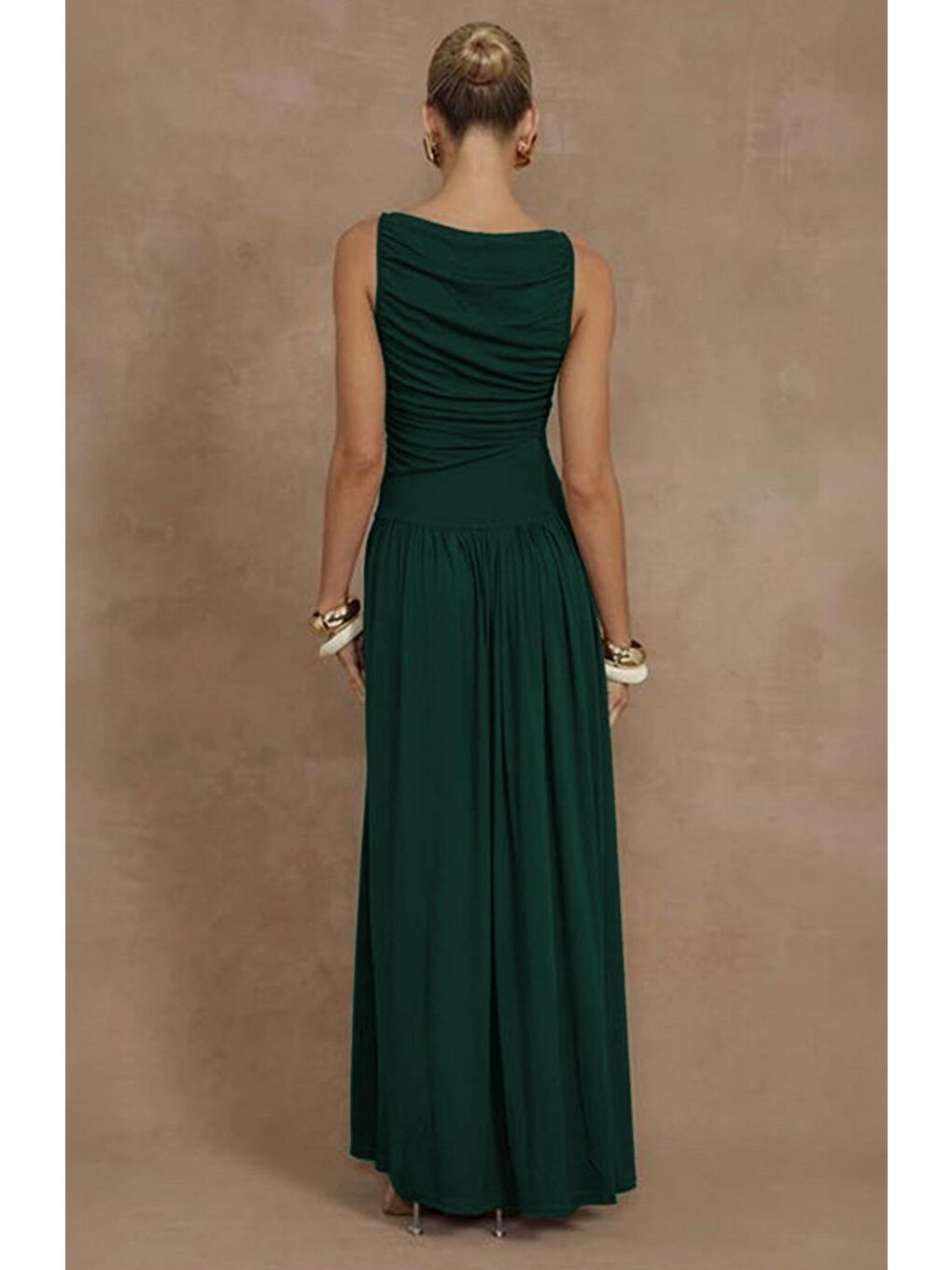 Yeşil Önü Dökümlü Uzun Boy Kadın Elbise Mg2364-5