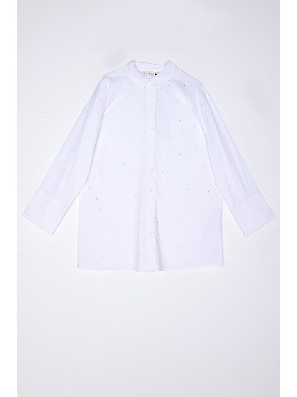 Beyaz-Pamuklu Taşlı Gömlek Tunik-4