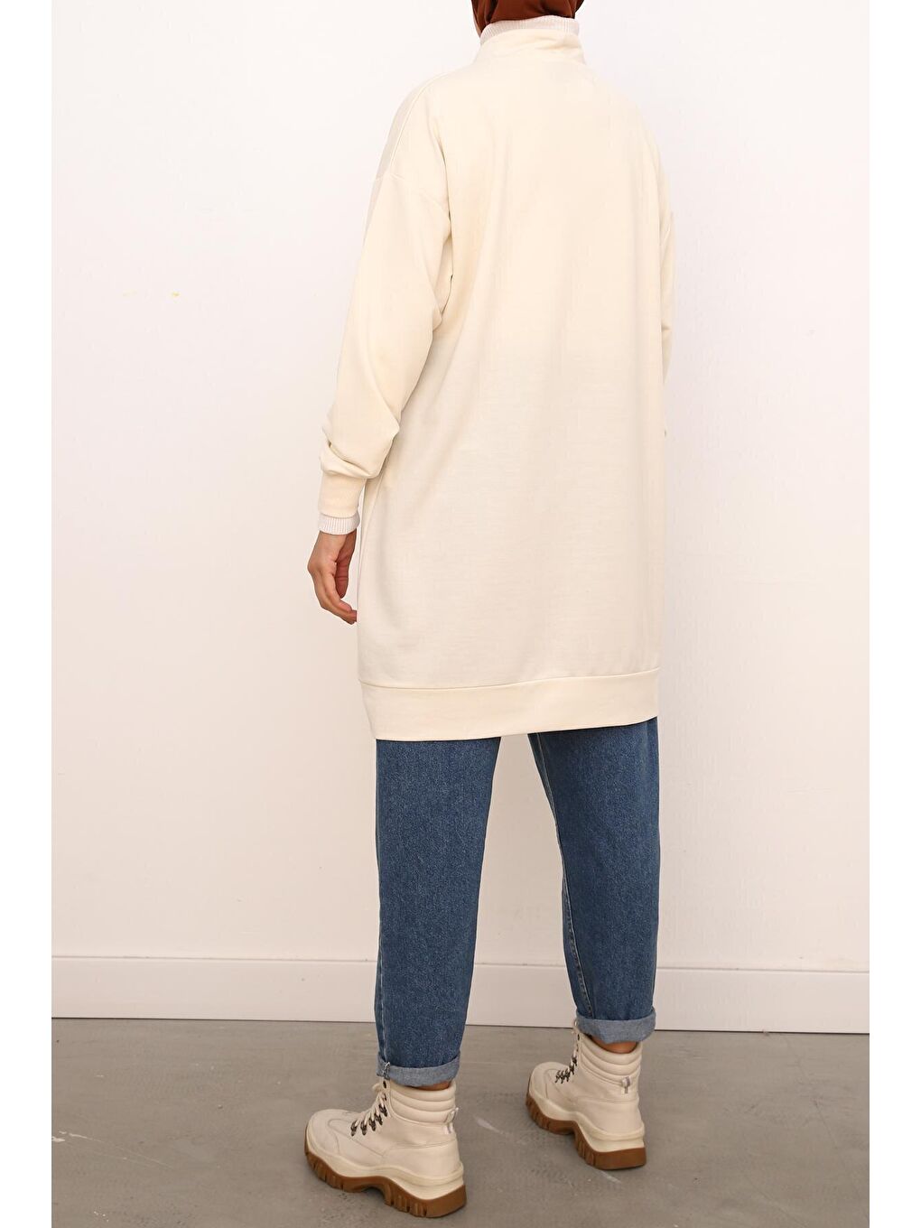 Bej Kuşgözlü Rahat Kalıp Sweat Tunik-4