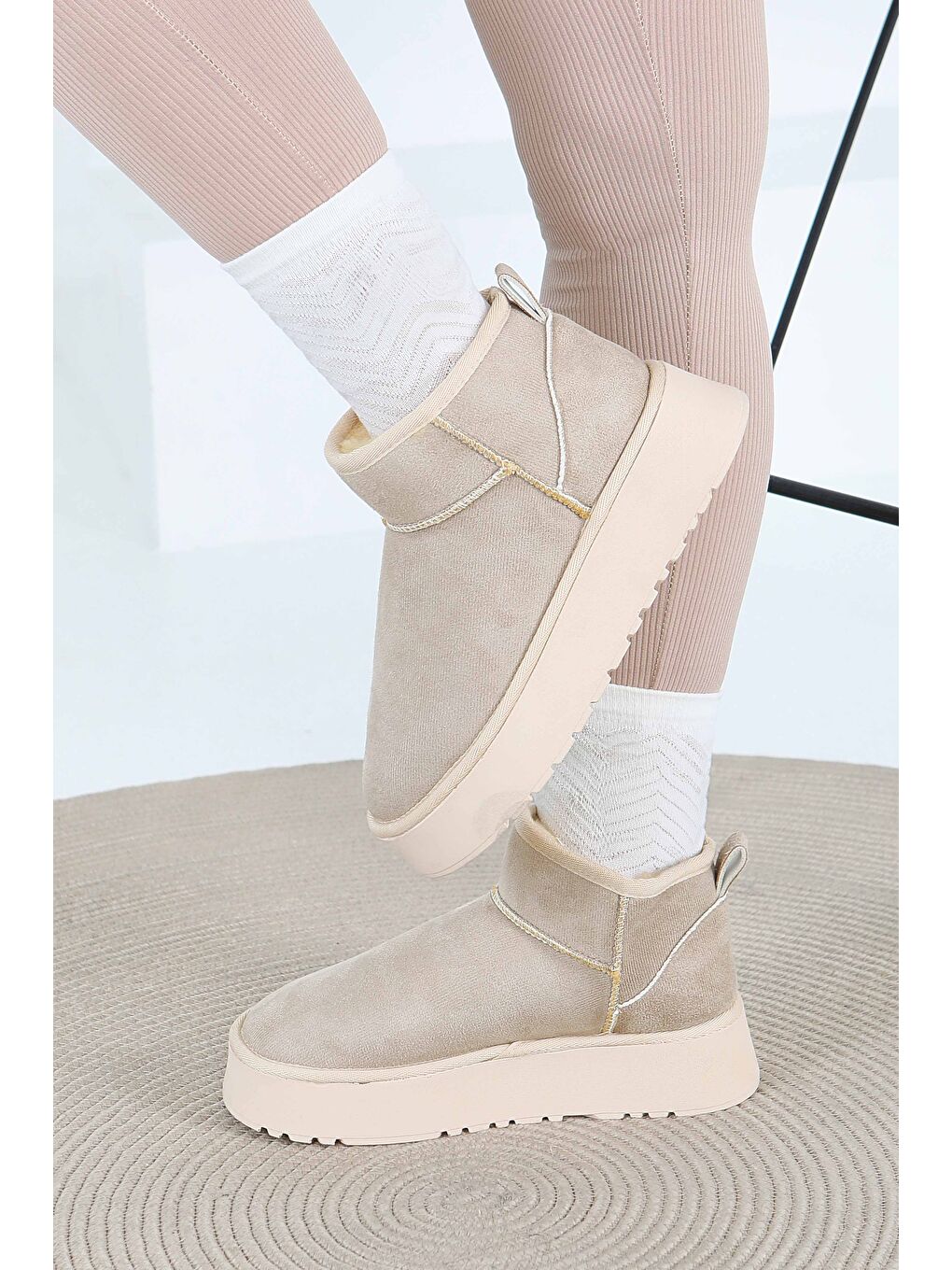 Kadın Bej Yüksek Taban Yarım Süet Bot - 27783-BEJ-1