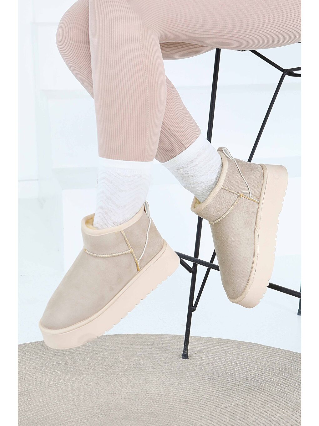 Kadın Bej Yüksek Taban Yarım Süet Bot - 27783-BEJ-2