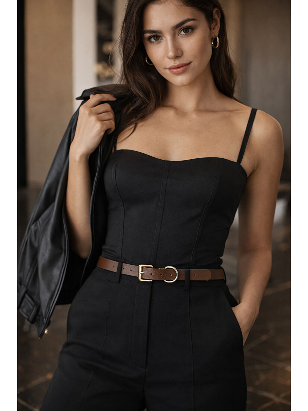 Kahverengi Kare Tokalı Kahve İnce Kadın Kemeri Ceket Kemeri, Gömlek Kemeri, Elbise Kemeri KMR002 KAHVERENGI-1