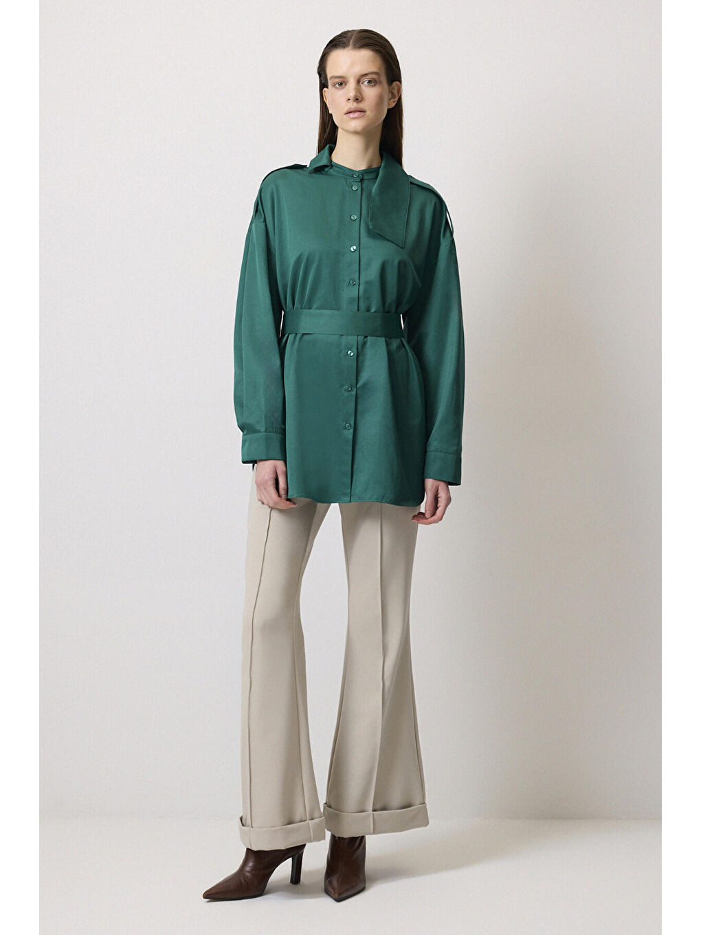 Yeşil Apoletli Relax Fit Gömlek