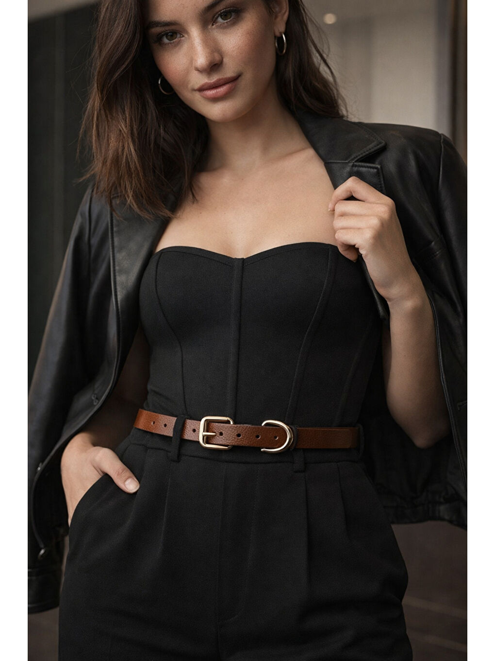 Kahverengi Kare Tokalı Kahve İnce Kadın Kemeri Ceket Kemeri, Gömlek Kemeri, Elbise Kemeri KMR002 KAHVERENGI-3