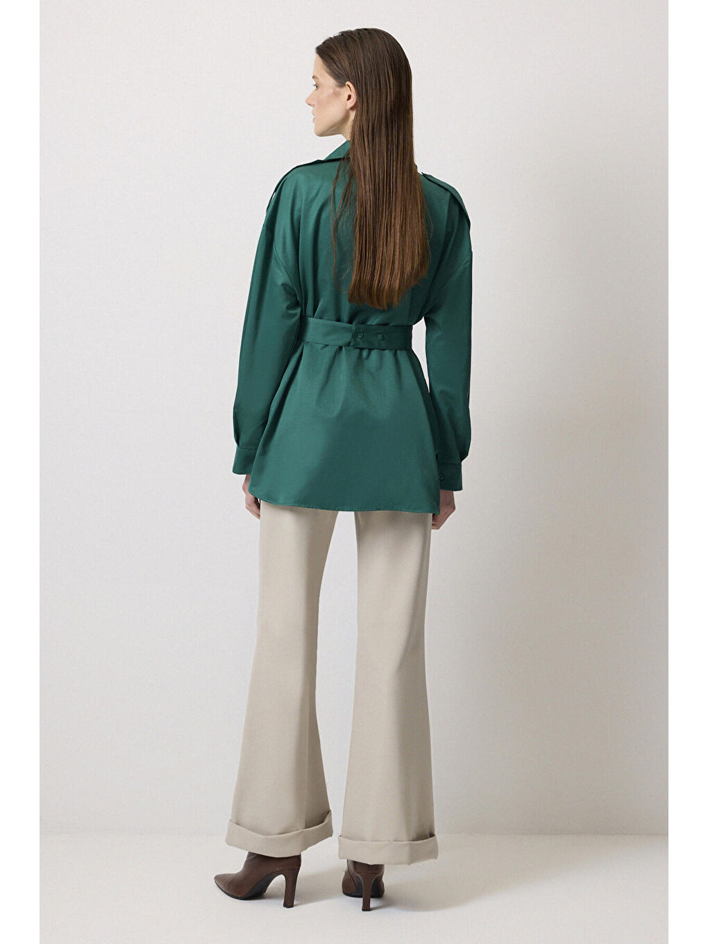 Yeşil Apoletli Relax Fit Gömlek-2