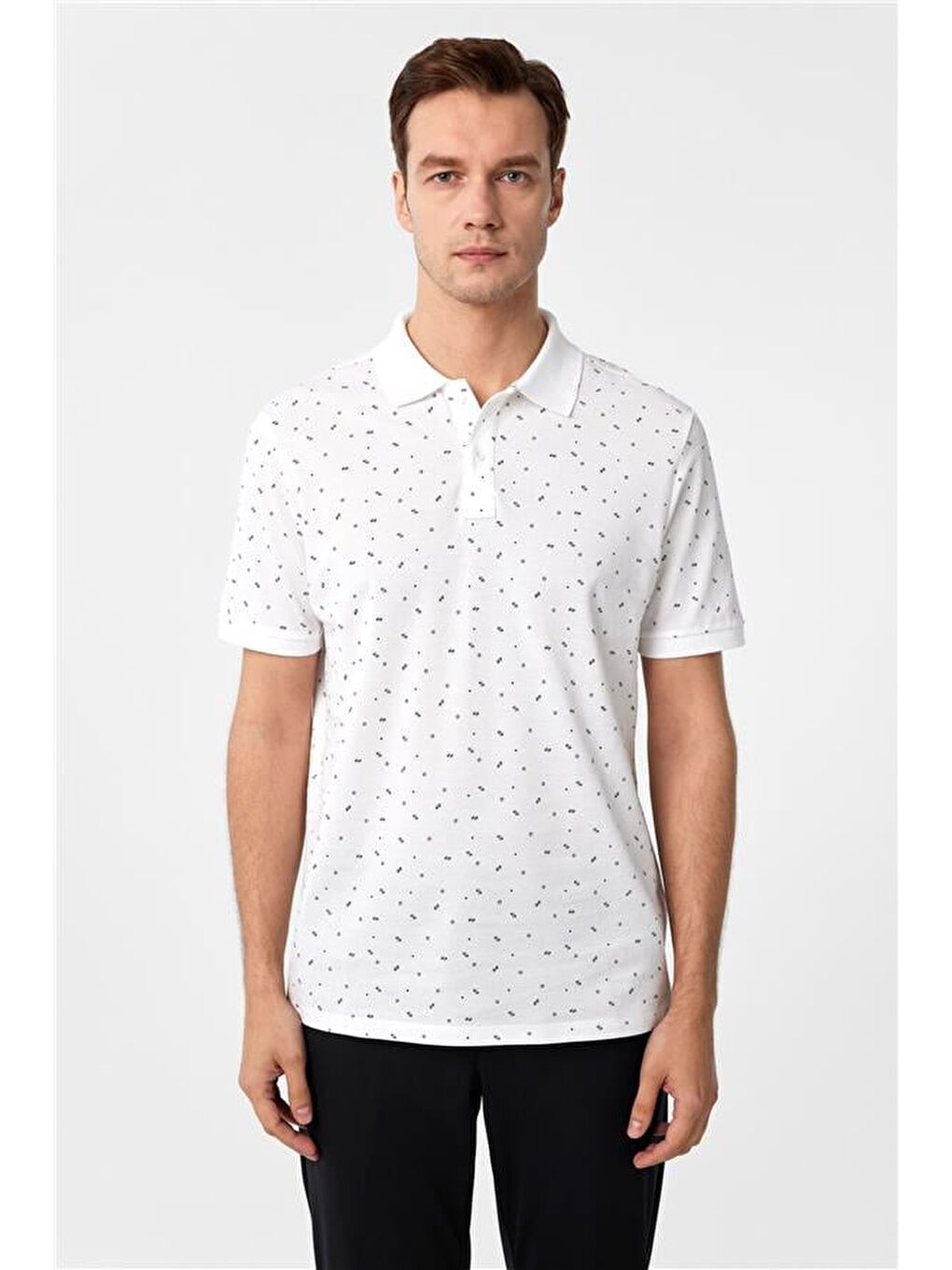 Beyaz Regular Baskılı Polo Yaka Tişört