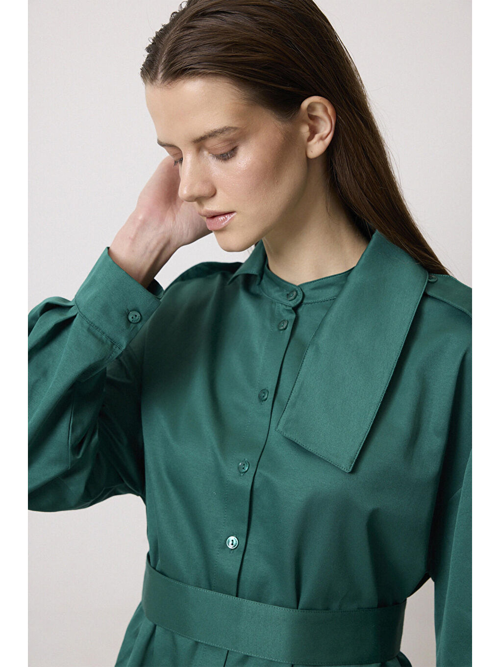 Yeşil Apoletli Relax Fit Gömlek-3