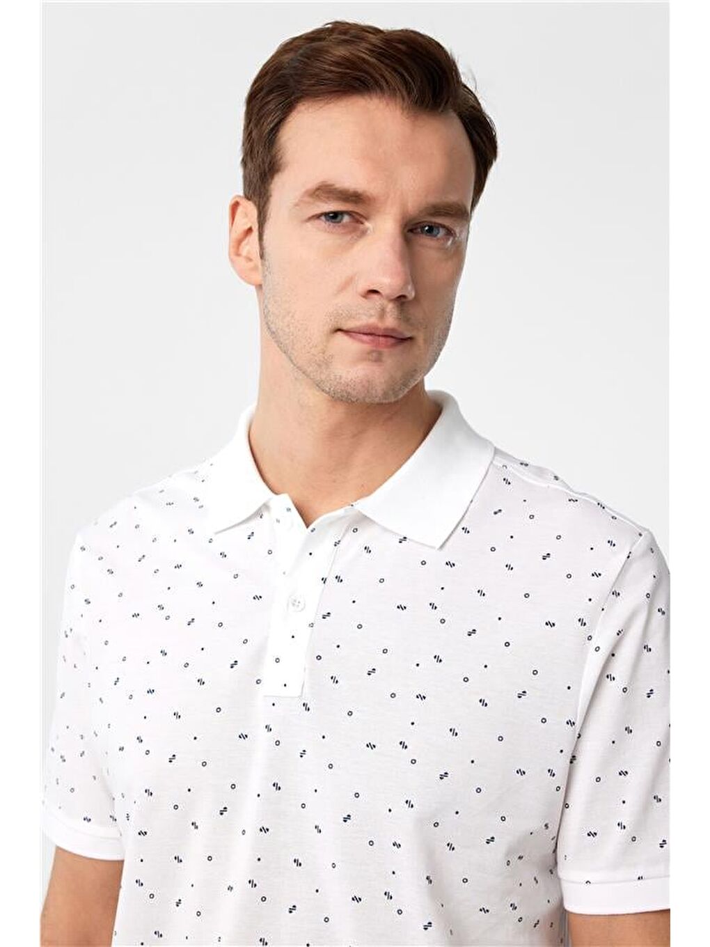 Beyaz Regular Baskılı Polo Yaka Tişört-1