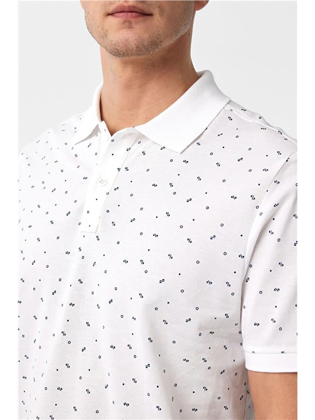 Beyaz Regular Baskılı Polo Yaka Tişört-2