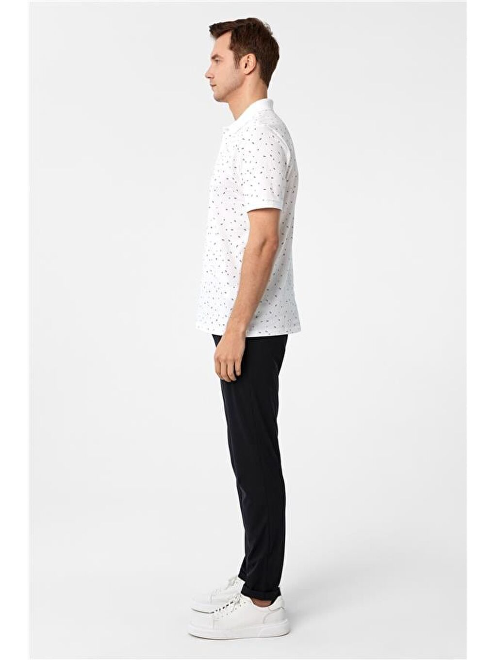 Beyaz Regular Baskılı Polo Yaka Tişört-3