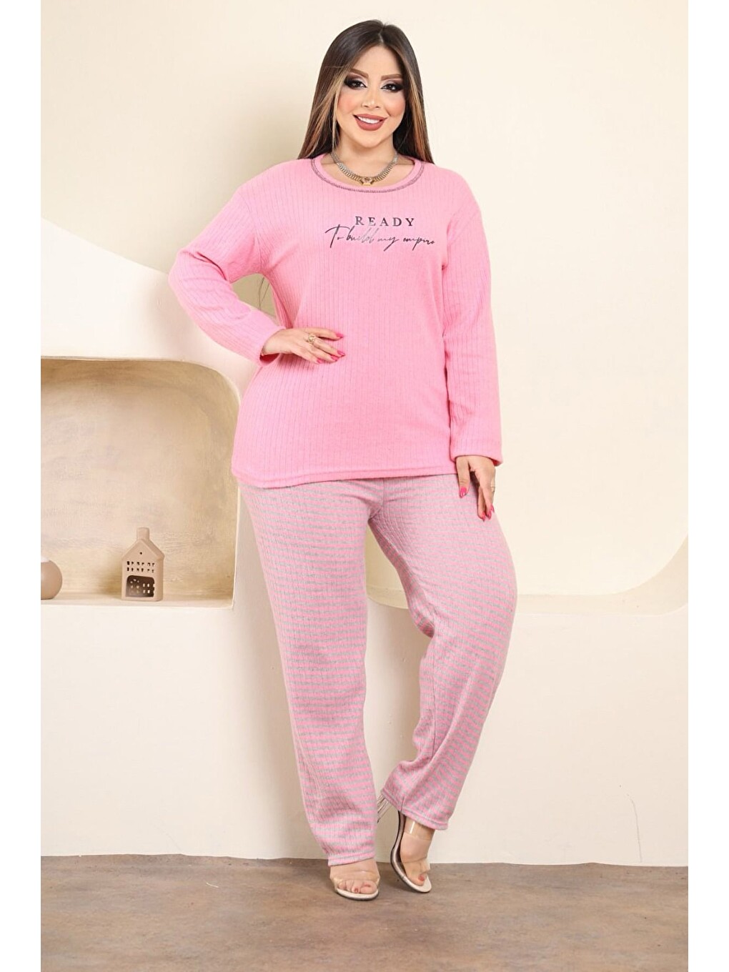 Pembe Magic Baskılı Büyük Beden Pijama Takımı-1