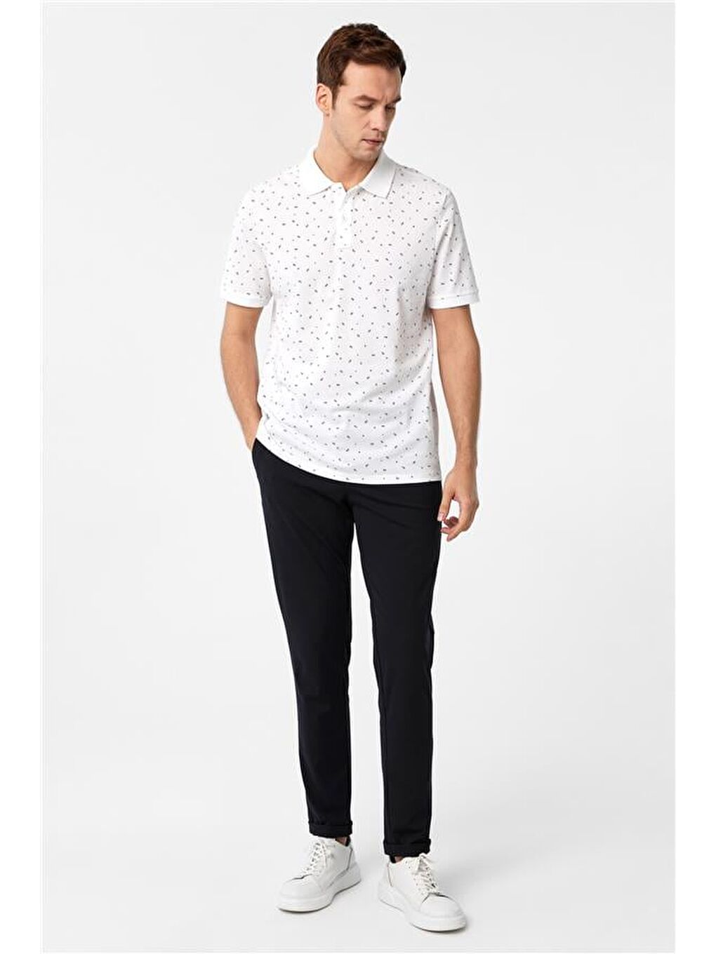 Beyaz Regular Baskılı Polo Yaka Tişört-5