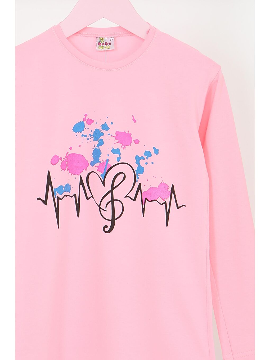 Kız Çocuk Pembe Uzun Kollu Baskılı Penye Badi - 27695-1