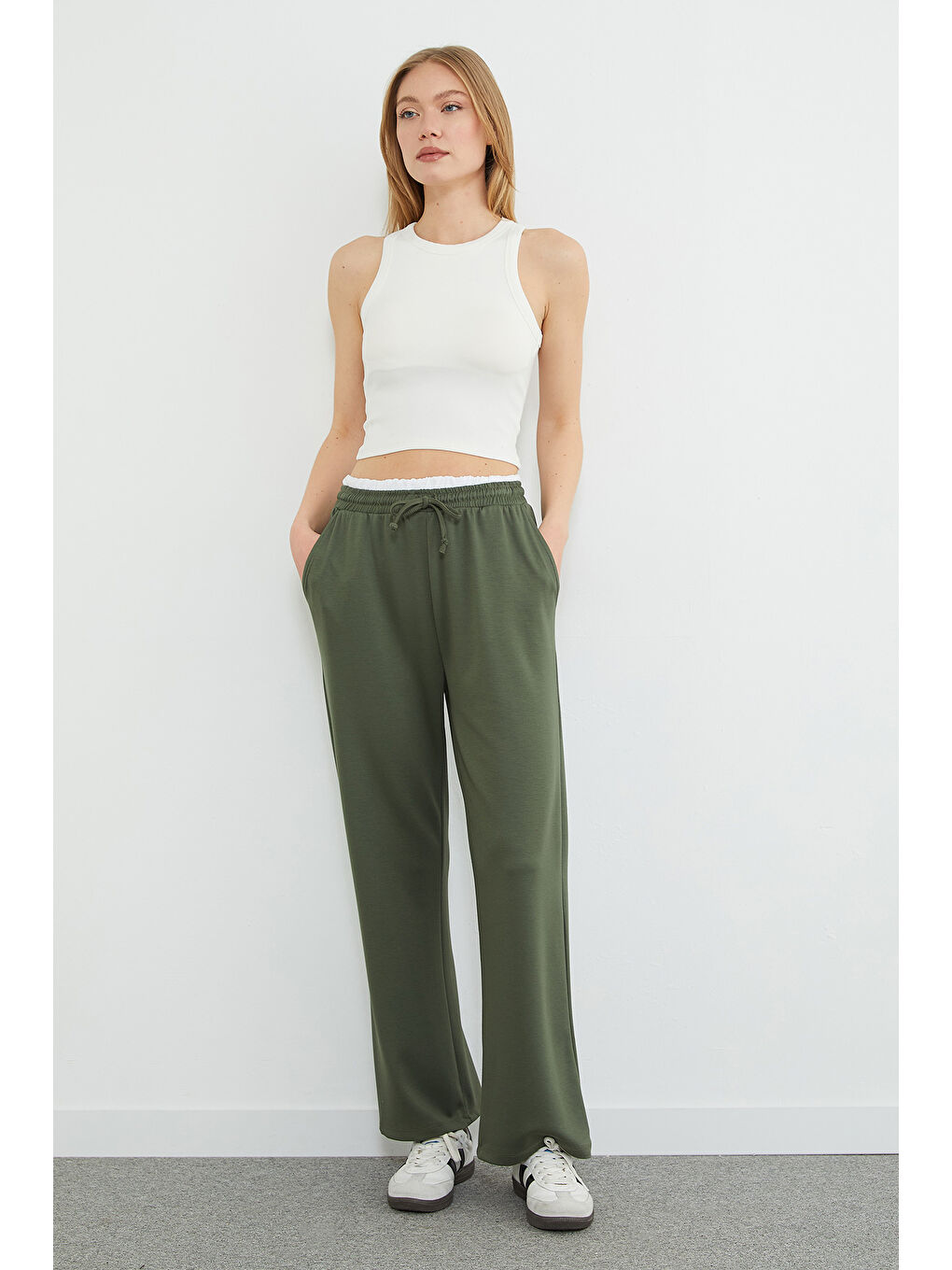 Haki Beli Garnili Cepli Modal Pantolon-2